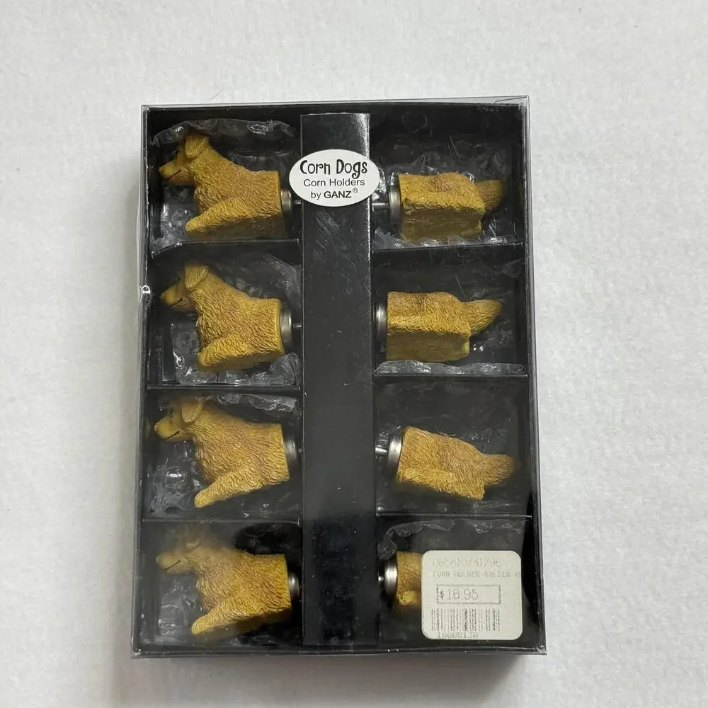 Ganz Corn Dogs Corn Holders Set Of 8 Golden Retriever Dog Brown Kitchen Cookout